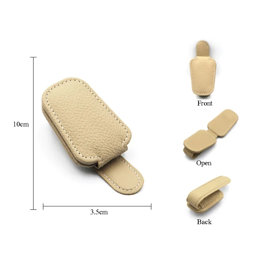 Supporto per occhiali da sole per auto in pelle PU visiera parasole occhiali da sole Clip per occhiali in pelle bovina supporto per porta biglietti accessori per interni auto  34