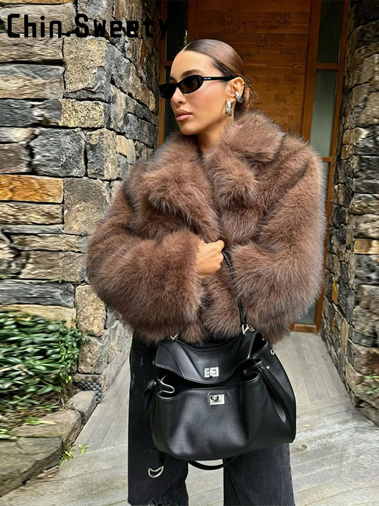 Fashion Solid Faux Fur Coat Women Loose Lapel Full Sleeve Street Outwears 2026 Spring Winter Lady Furry Warm Outwear New 4