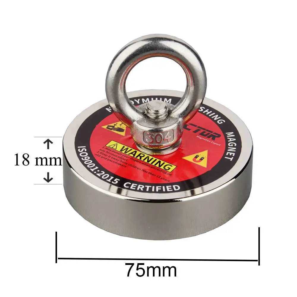 300KG Permanent Salvage Magnet Fishing Set Search Magnets Durable Rope D75mm Mounting Pot M10 Ring