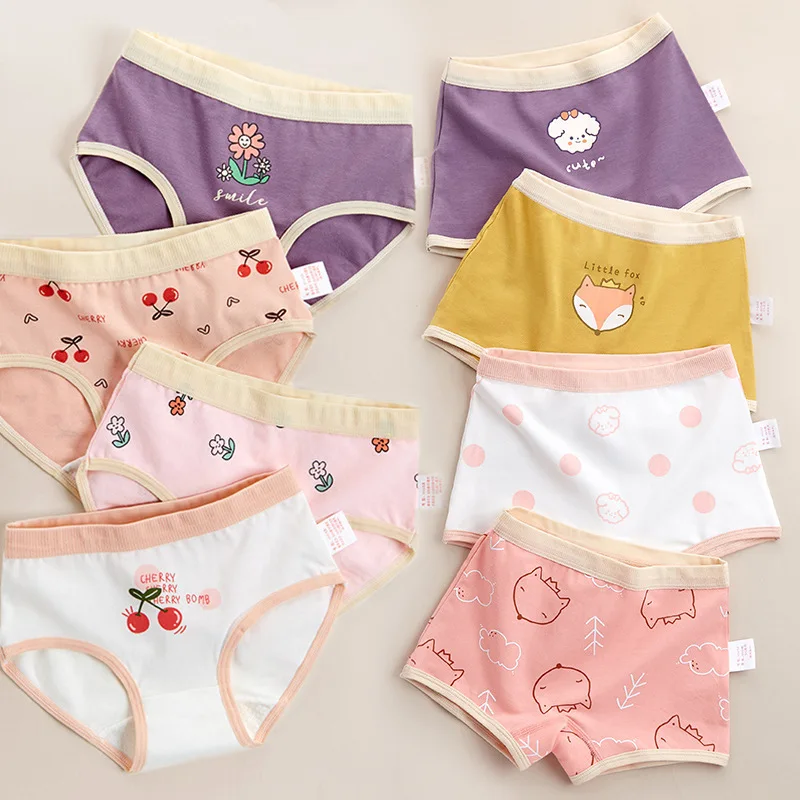 TECHOME 4Pcs/lot Girls Boys Panties Kids Cotton Floral Cartoon Animals Underwear  Children's Briefs Short Underpants Summer New