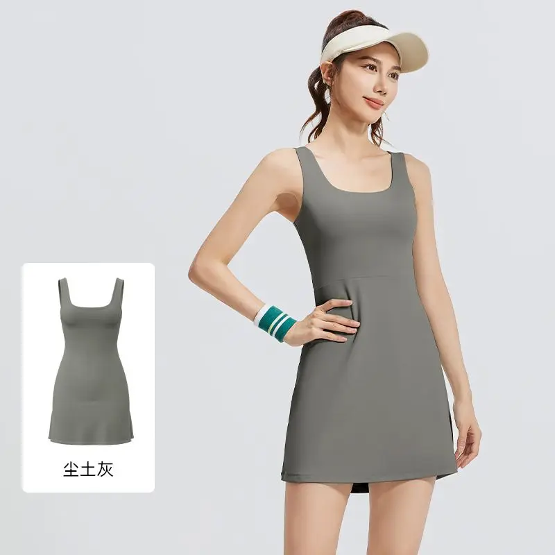 Sports with Padded Tennis Dress for Women Summer Solid U-neck Backless One-piece Running Pants Skirt Simple Training Clothes