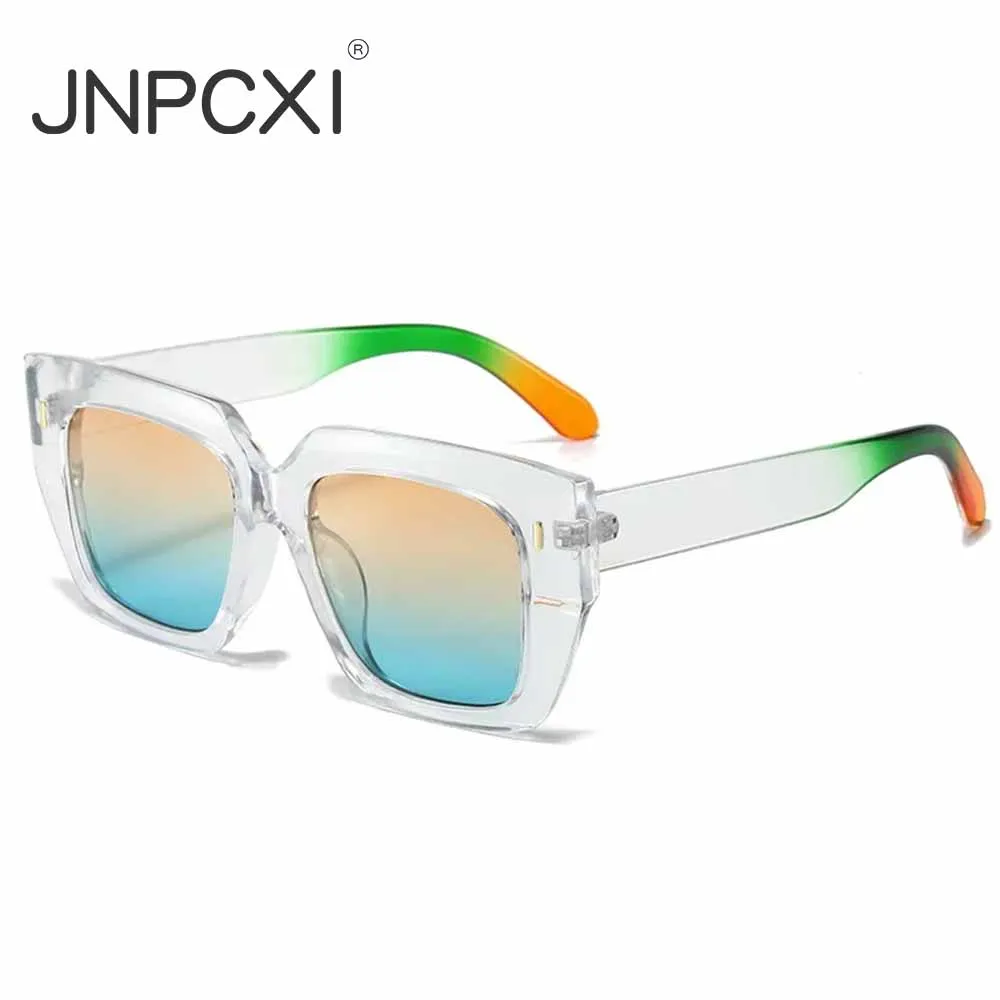 

JNPCXI New Fashion Oversized Square Sunglasses Women Gradient Shades Retro Rivets Men Sun Glasses UV400