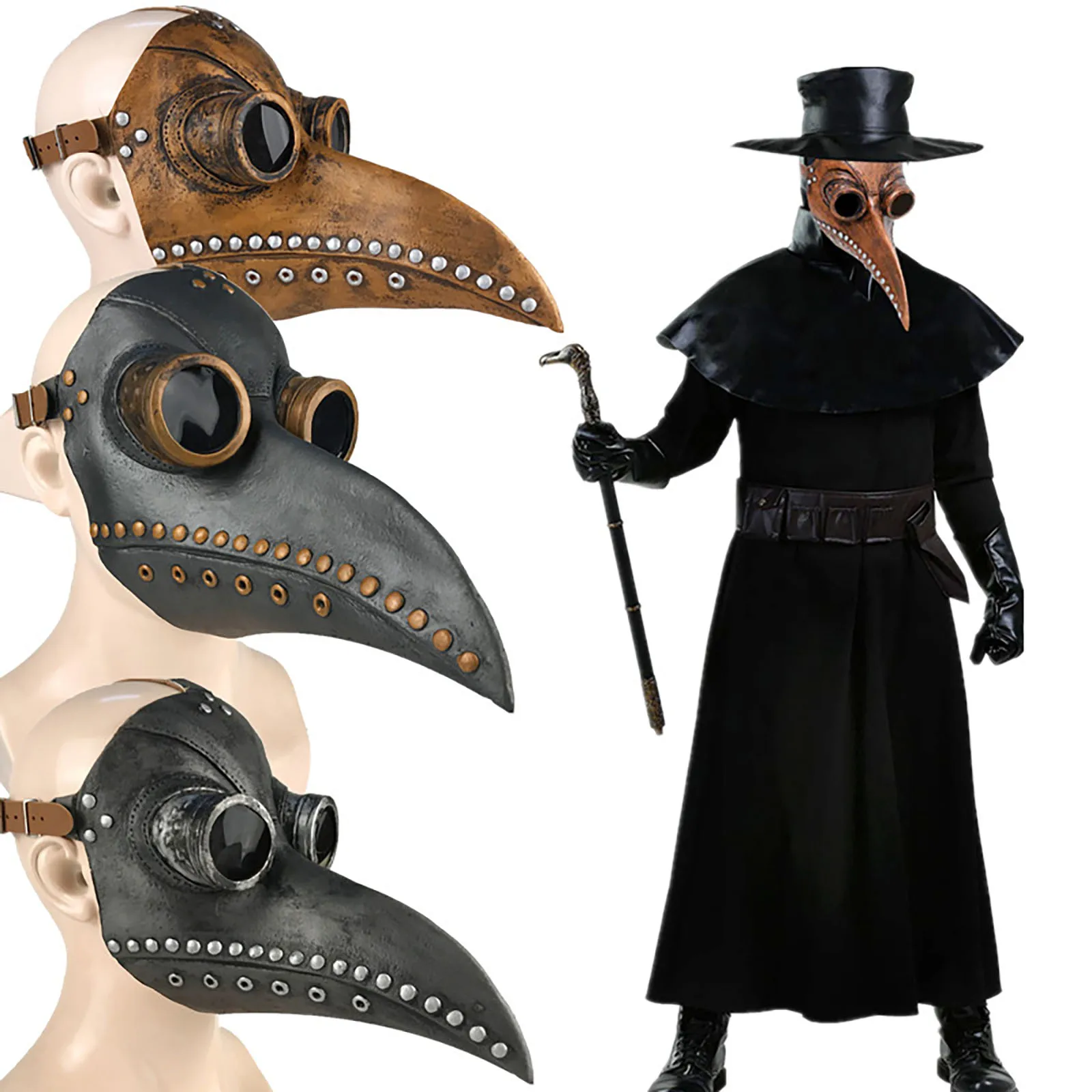 Neue Halloween-Maske und Umhang Steampunk Pest Arzt Maske Vogel Schnabel Maske Maske Vollgesichts Party Halloween Kostüm Cosplay Requisiten – Detail 5