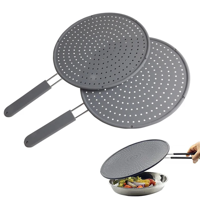 Silicone Kitchen Splatter Screen with Handle Heat-resisting Oil Splash Guard Drain Board Cover Kitchen Frying Pan Lid 1
