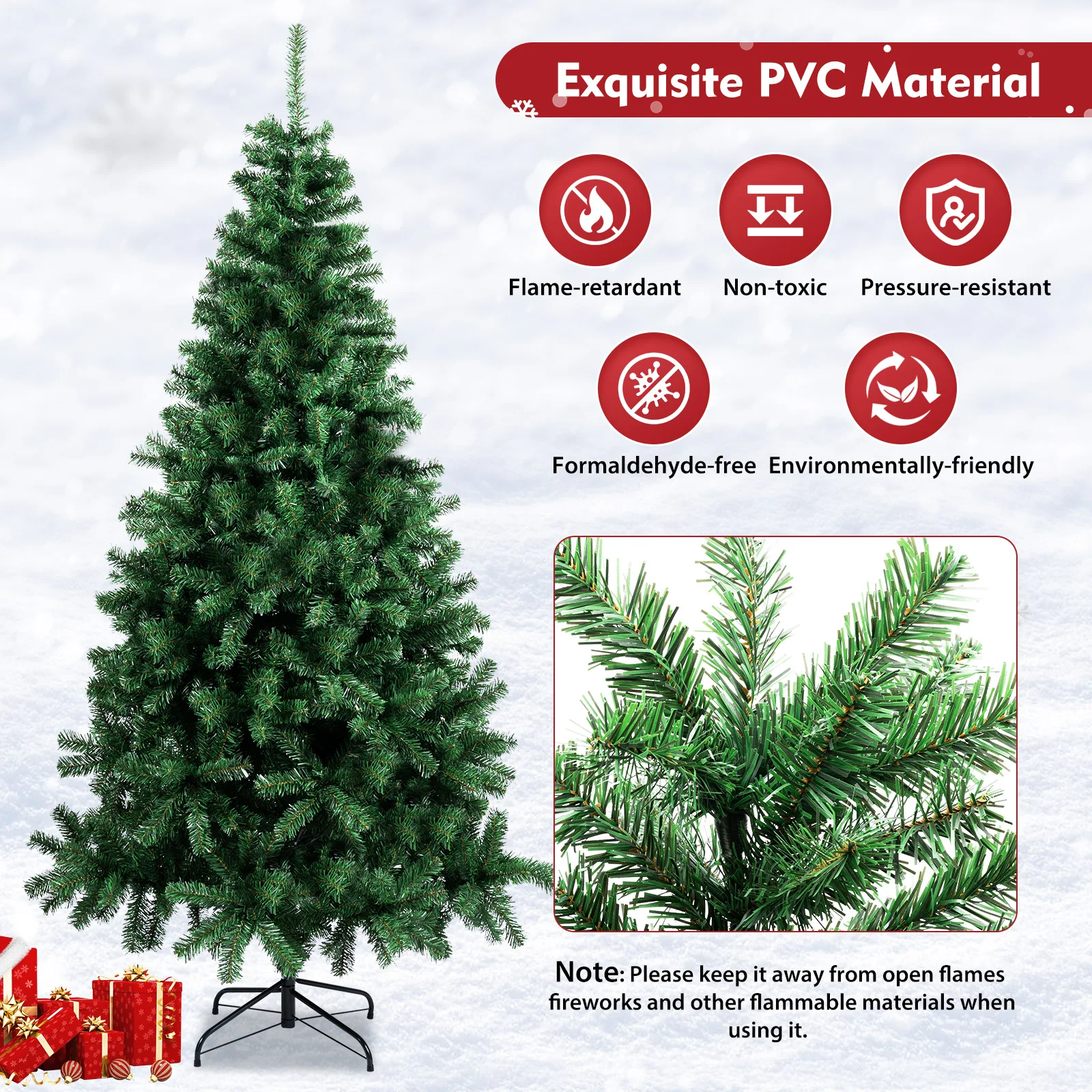 

7FT Christmas Tree Artificial Christmas Tree Fake Fluffy Trees Holiday Decoration with Metal Foldable Stand