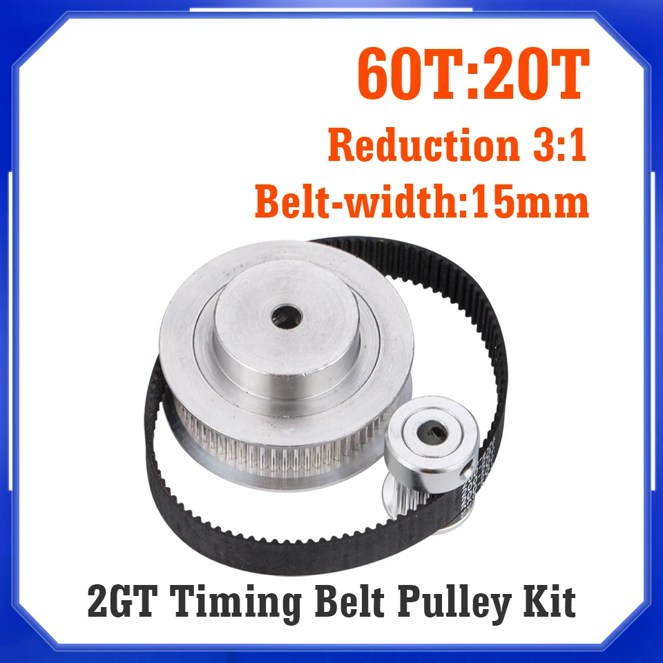 Reduction 3:1/1:3 60T 20T GT2 Timing Belt Pulley GT2 60teeth 20teeth Kit 3D Printer Accessories Belt Width 15mm Bore 5/8/10mm