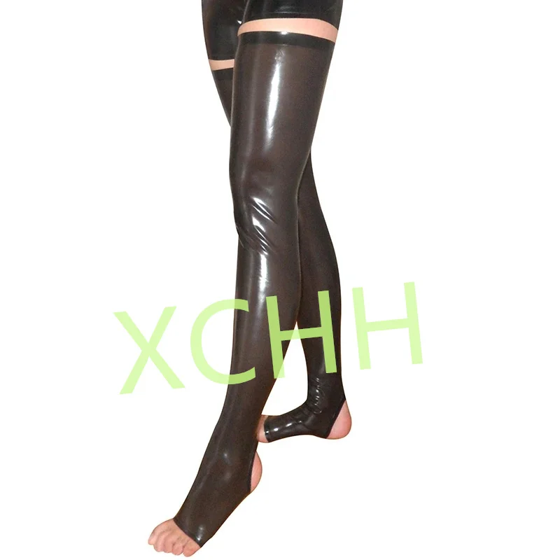 

Transparent Black Latex Stockings Gummi Feet Wear Foot Rubber Long High Stockings Plus Size Cospaly Costume