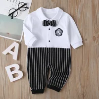 Newborn Baby Romper 2023 Fall Long Sleeves Bowtie Style Bebe Boy Girl  Clothes Little Gentle Man Penguin Infant Babe Jumpsuits 2