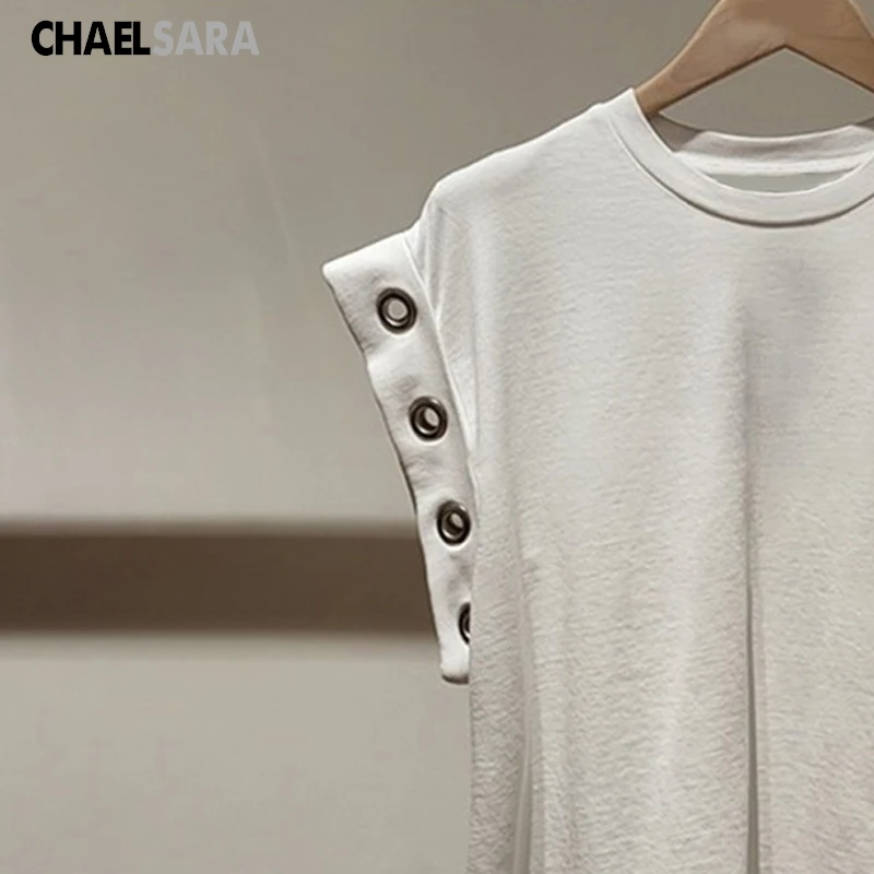 

Женская свободная футболка без рукавов, повседневный Однотонный пуловер с круглым вырезом, весна-лето 2024