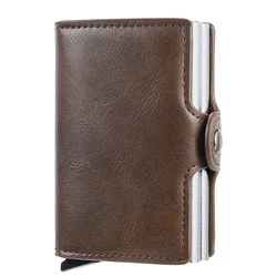 Carbon Fiber Anti-RFID Secure Credit Card Holder Wallet with Hasp - Double Metal Box Design (Coffee)