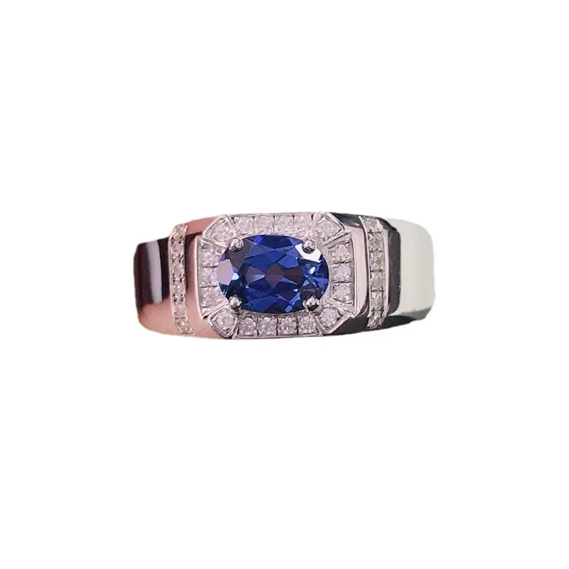 High-end Delicacy Solid 18K White Gold Platinum PT950 Men's Egg Shaped Sapphire Four Claw Ring Men's 1 Carat Diamond Ring