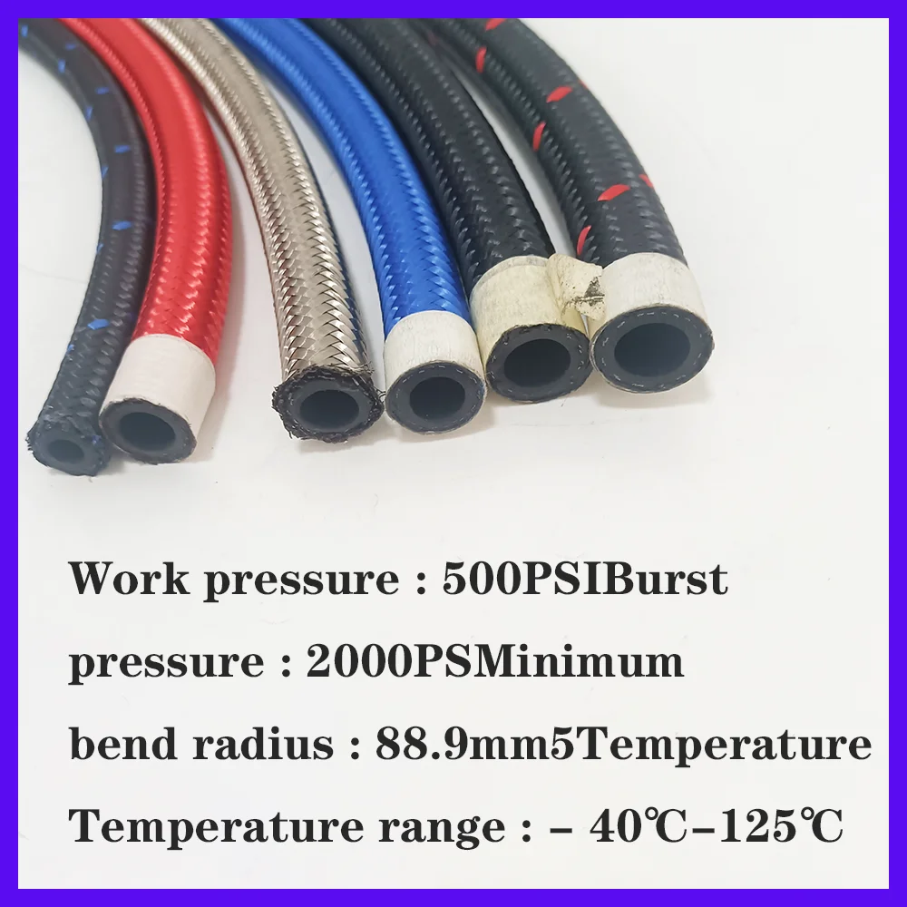 AN4 -AN20 Fuel Hose Oil Gas Cooler Hose Line Pipe Tube Nylon 304 Stainless Steel Braided Inside CPE Rubber 1M 6 colour