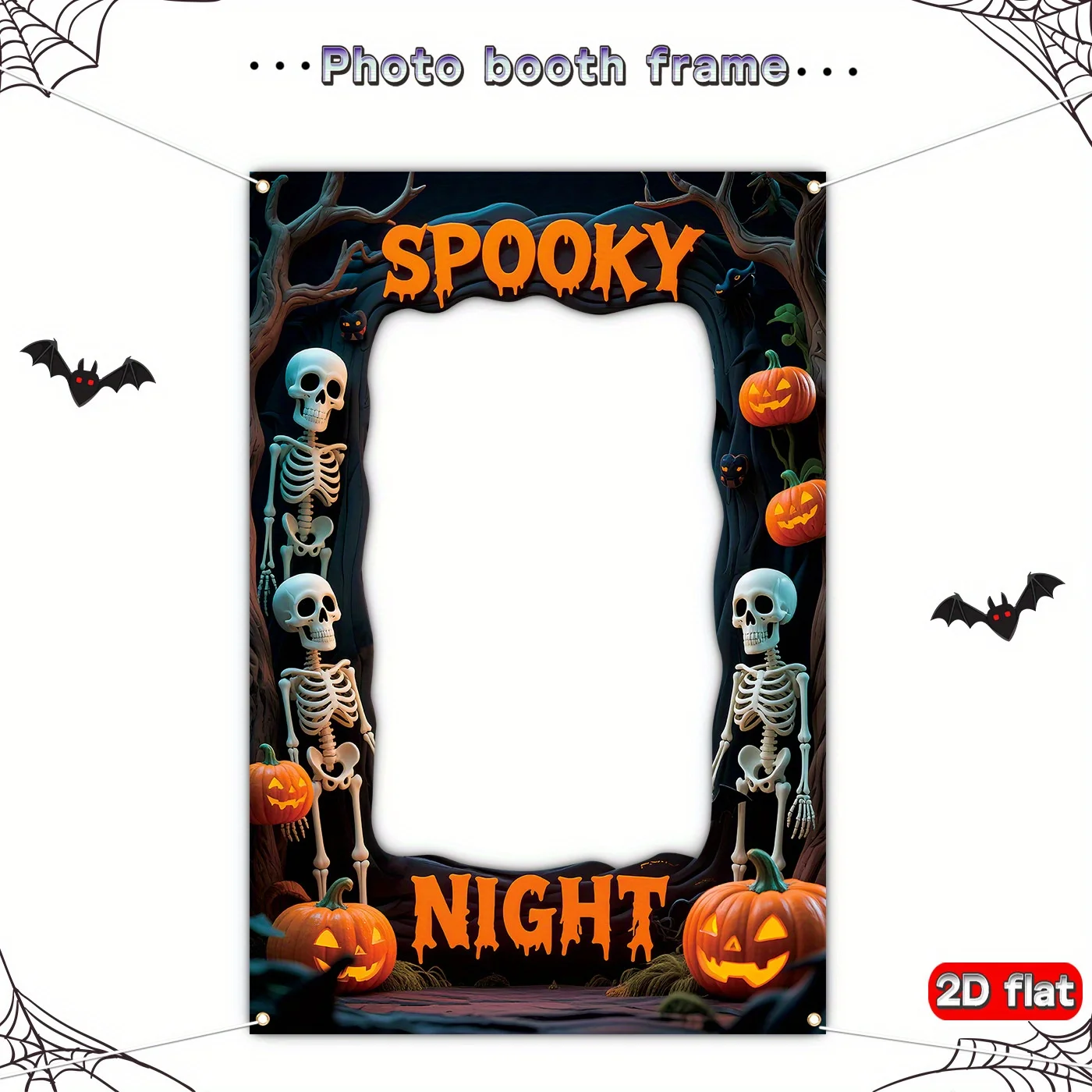 1pc 2D Flache Banner Halloween Themen Foto Rahmen Flagge Polyester Foto Prop Skelett für Mann Kürbis Halloween Party Kulissen – Detail 8