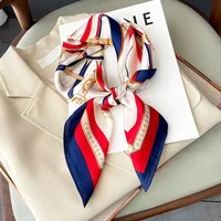 Luxury Design Skinny Silk Square Scarf Women Chain Print Foulard Neckerchief Lady Soft Satin Hairband Head Hijab Bag Ribbon Gift 4