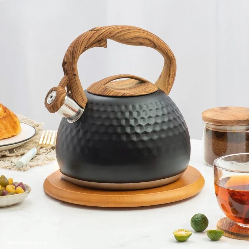 Whistling Kettle 2.8L Black Stainless Steel Teapot For Gas Stove Boiling Induction Cooker