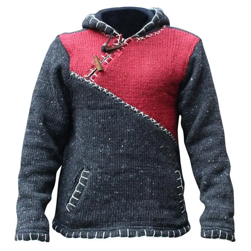 Men's Hooded Sweater Autumn And Winter New Thickening Fashion Trend Color Contrast Design Casual Sweater