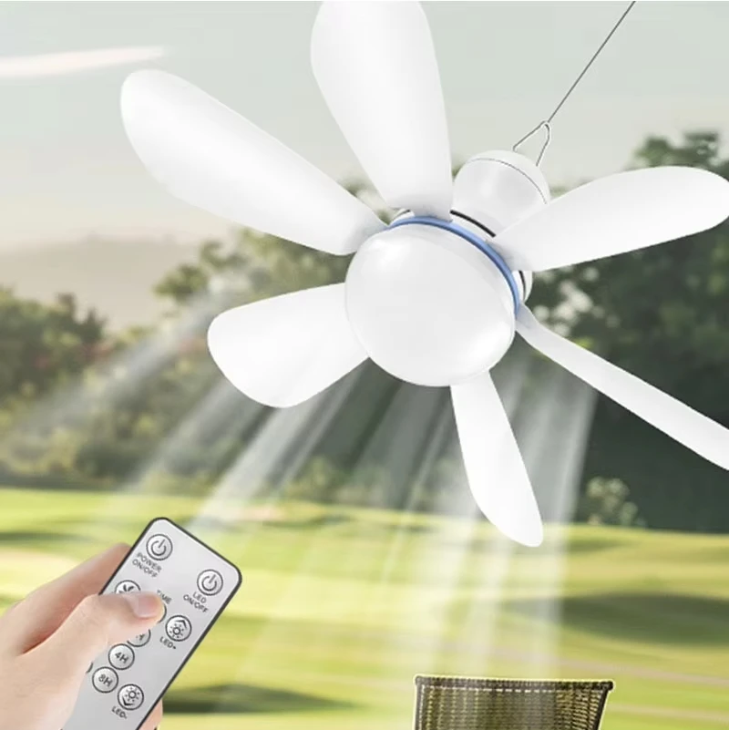 USB Ceiling Fan Lighting 6 Leaves USB Powered Ceiling Canopy Fan Hanging with Remote Control Camping Portable