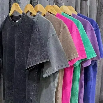 Hip Hop t shirt Men fashion Cotton Harajuku Multicolors Oversized Washed T-shirt women Unisex Summer Retro Short Sleeve Tee top