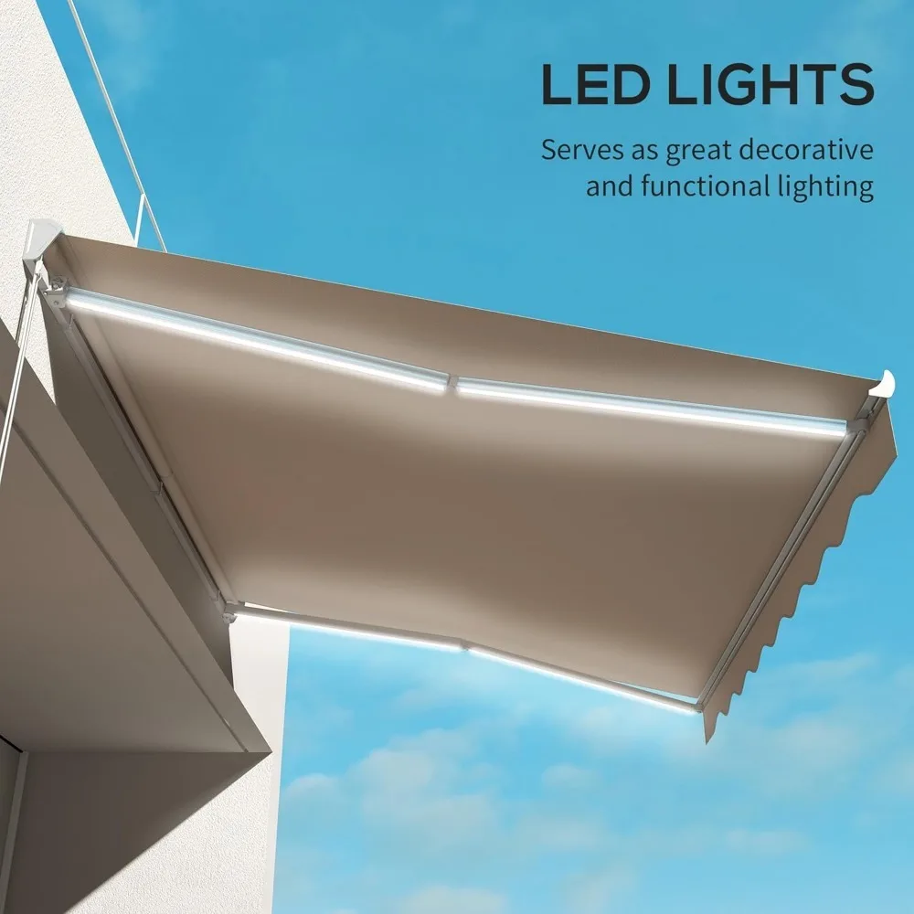 13' x 10' Electric Awning with LED Lights Retractable UV40+ Sun Shade Shelter with Remote Controller and Crank Handle
