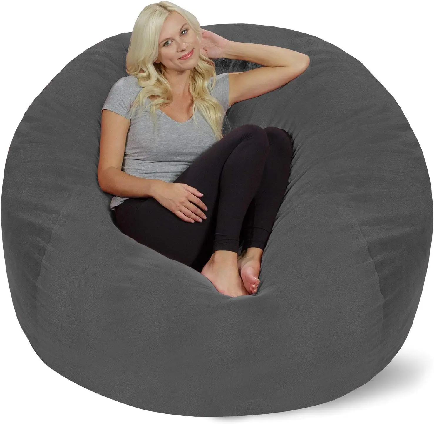 Bean Bag Chair: Giant 5' Memory Foam Furniture Bean Bag-Big Sofa with Soft Micro Fiber Cover-Grey Pebble