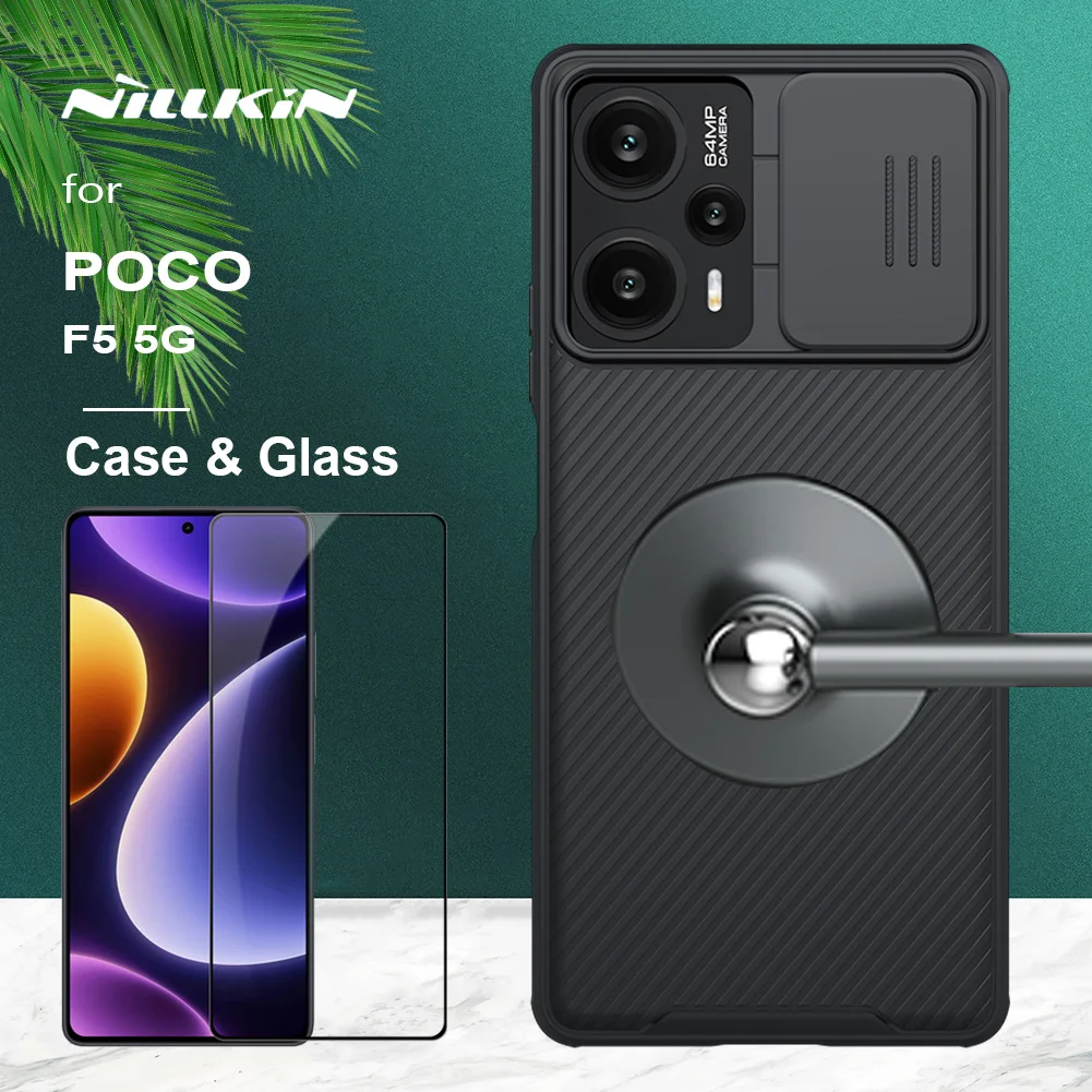 

Чехол для Xiaomi Poco F5 5G, чехол Nillkin CamShield, Магнитный чехол и чехол из закаленного стекла для слайдера камеры Poco F5 5G, чехол для объектива