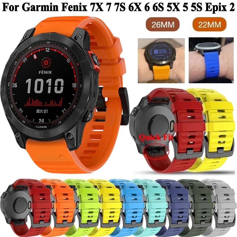 

Ремешок силиконовый QuickFit для наручных часов, браслет для Garmin Fenix 7X 7 7S 6X 6 6S Pro 5 5X 5S Epix 2, 26 20 22 мм