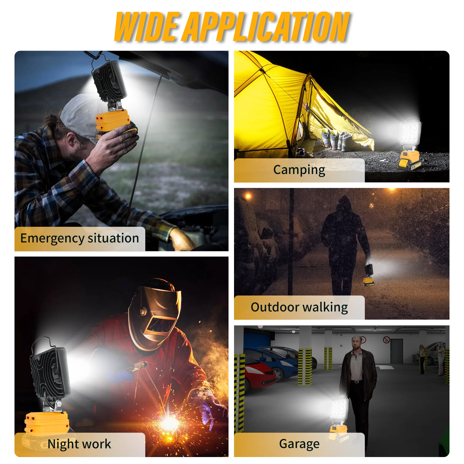 Cordless LED Work Light for Dewalt 20V Battery 27W 1400LM Flashlight LED Flood L