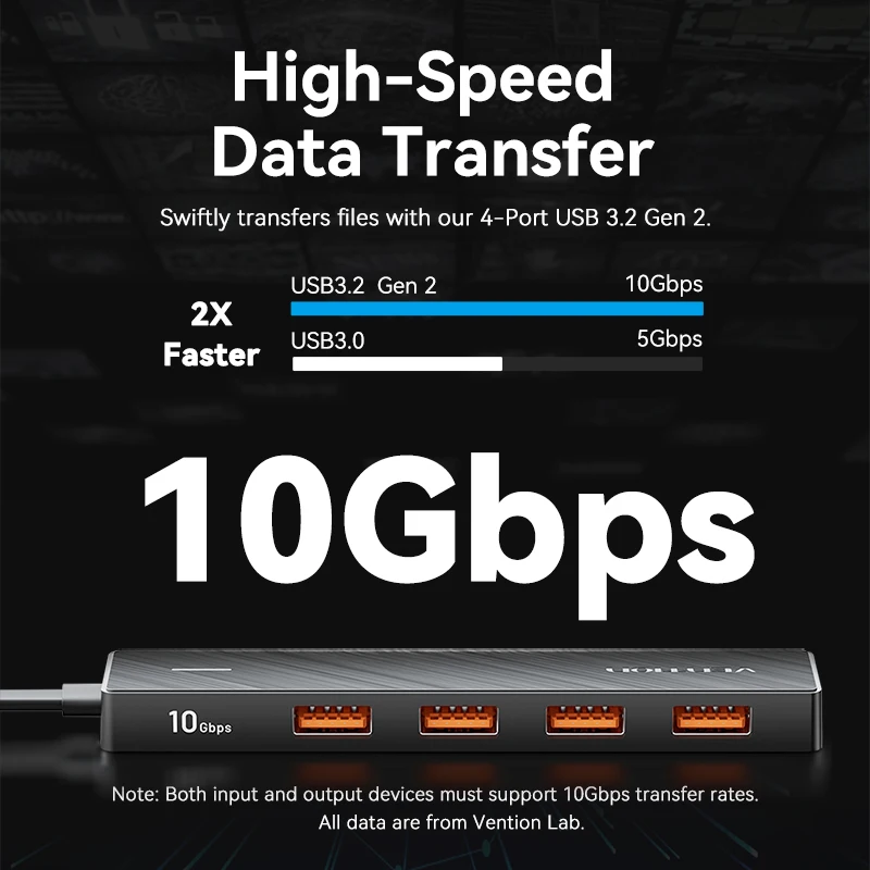 Vention 맥북 프로 에어 M1 PC 노트북 액세서리용 USB 3.0 어댑터, USB C 허브 스플리터, 4 포트 ABS USB 허브, 10Gbps