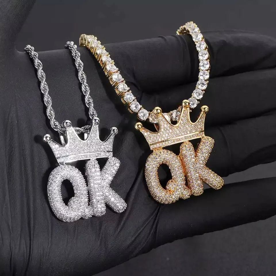 Hip Hop Jewelry for Girls Crown Shape Diamond Fashionable Pendants Custom Stitching Letter Necklace