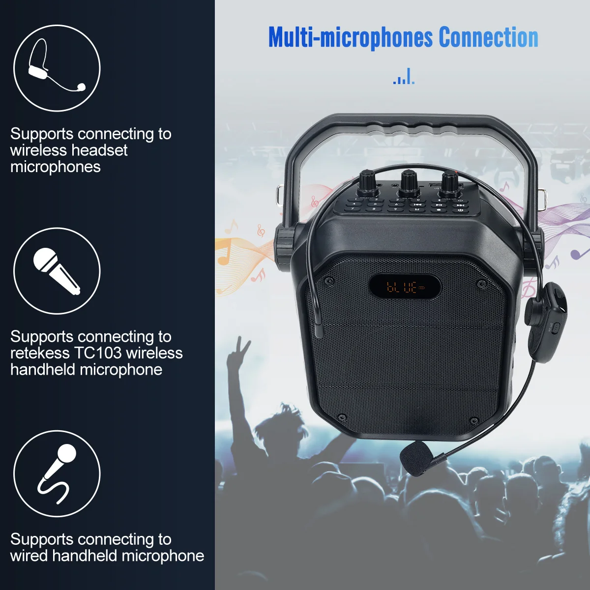 25W Wireless Voice Amplifier & PA System With 2 Mics - Bluetooth, Rechargeable For Teachers, Coaches