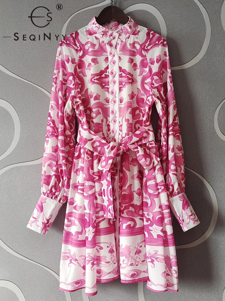 

Женское богемное мини-платье SEQINYY, модельное винтажное Повседневное платье с бусинами, пуговицами, цветочным принтом, в стиле High Street, весна-лето