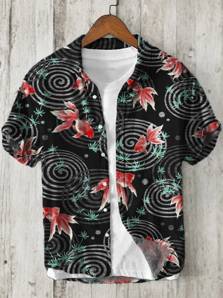 Ink And Pine Japanese Art Print Linen Shirt