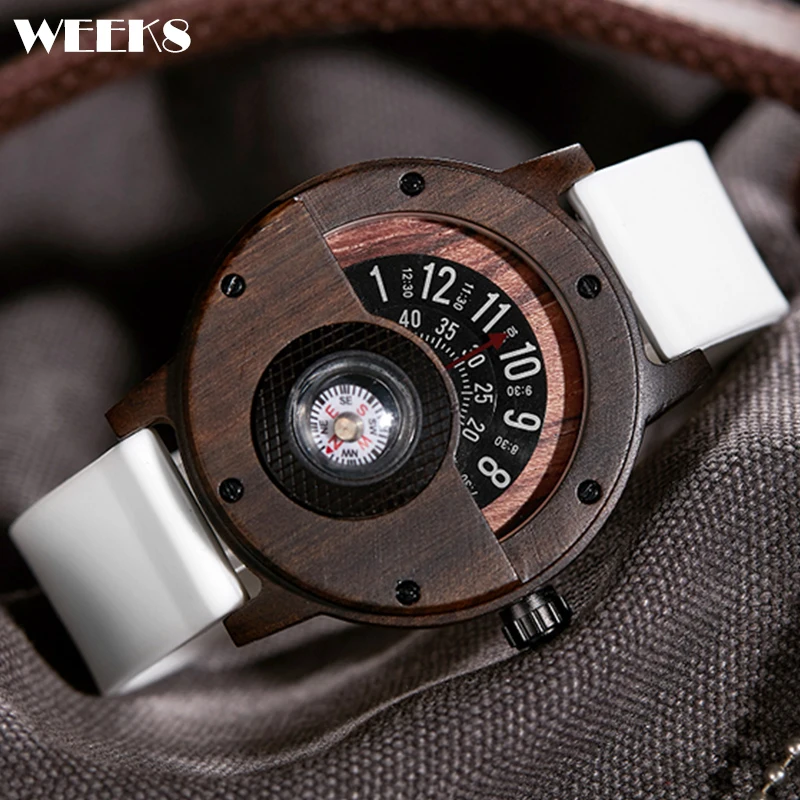 Multifunctional Wooden Wristwatch for Men Quartz Rubber and Leather Wrist Watches Man Clock Natural Sandalwood Ebony Wood Reloj