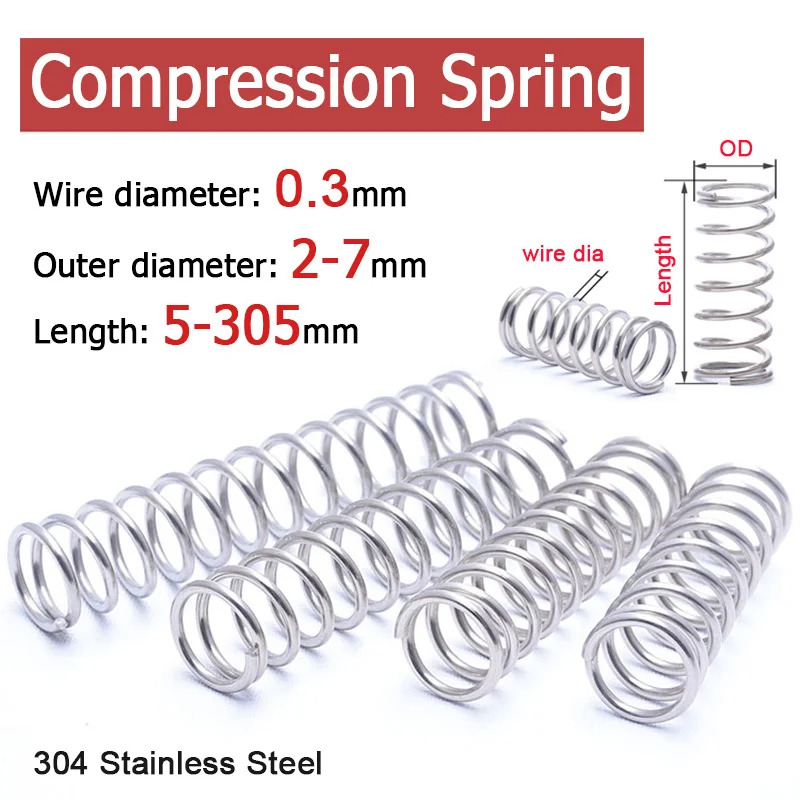

5-10pcs Wire Diameter 0.3mm 304 Stainless Steel Spring Steel Y-shaped Compression Spring Outer Dia 2/3/4/5/6/7mm Length 5-305mm
