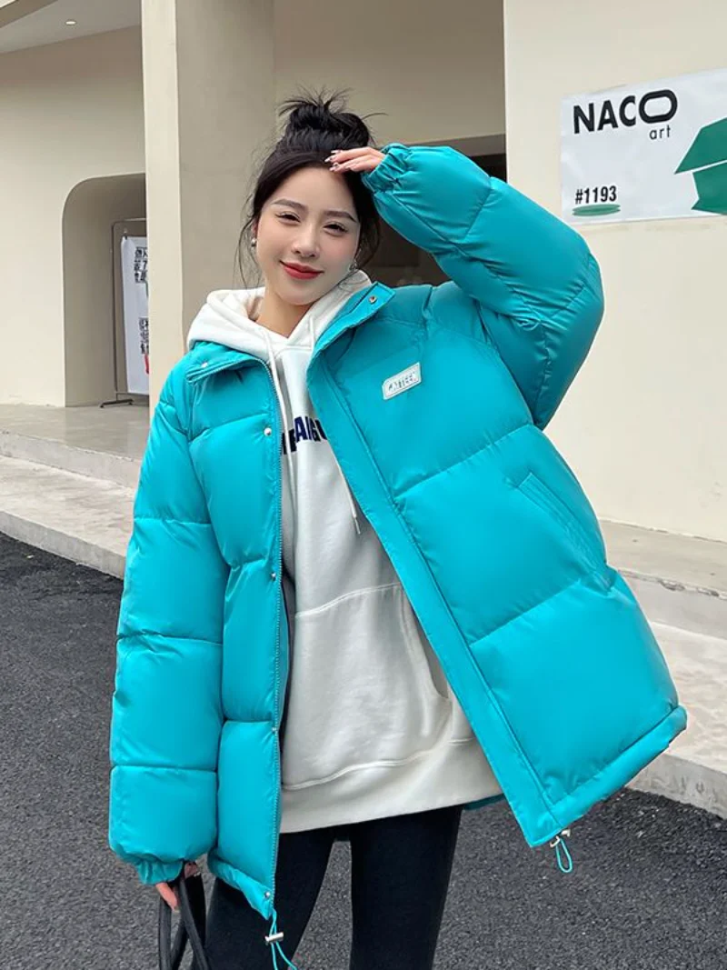 

2022 New Winter Down Cotton Jacket Women Solid Thick Warm Hooded Parkas Coat Female Casual Loose Fashion Black White Outwear