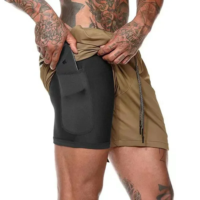 Men Double-layer Sport Shorts Summer Male Breathable Tennis Shorts Quick-Drying Badminton Trousers Outdoor Running Sportwear