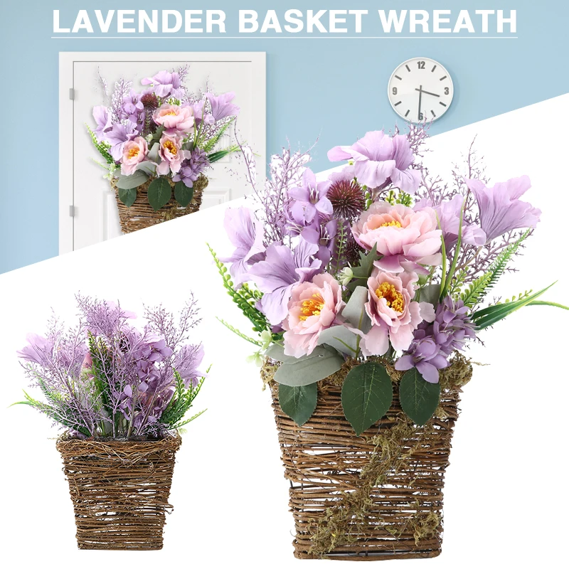 

Lavender Basket Wreaths Front Door Artificial Floral Wreath Wall Pendant Mothers Day Gifts Home Living Room Decor Garland