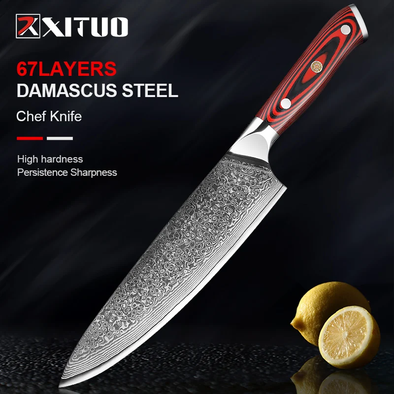 Commercial Chef Pro 8 in. High-Carbon Steel Full Tang Chef's Knife with Triple Rivet G10 Handle with Sharpener