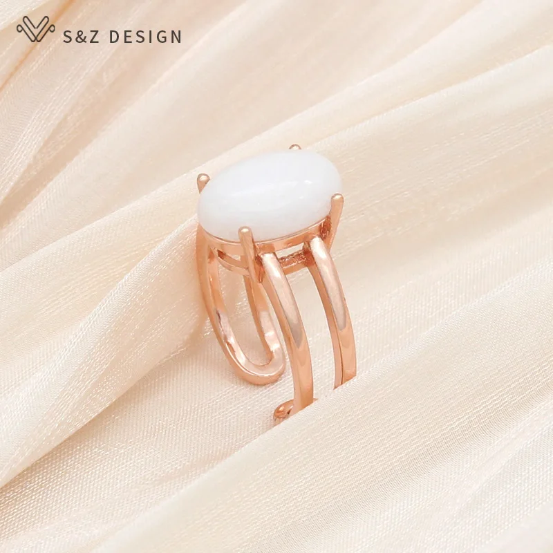 S&Z DESIGN New Fashion Classic Egg Shape Oval Rings For Women Wedding 585 Rose Gold Color Elegant Jewelry Trendy Gift