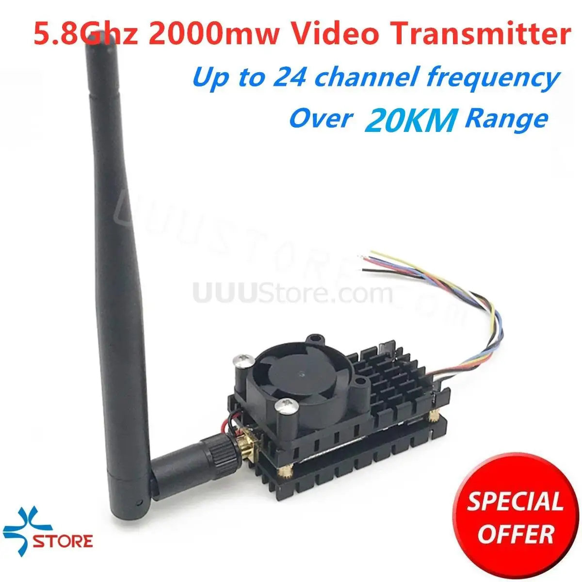 

Over 20Km Range 5.8Ghz 2W FPV Wireless Transmitter TS582000 5.8G 2000MW 8CH Video AV Audio Sender for RC FPV Drone airplane