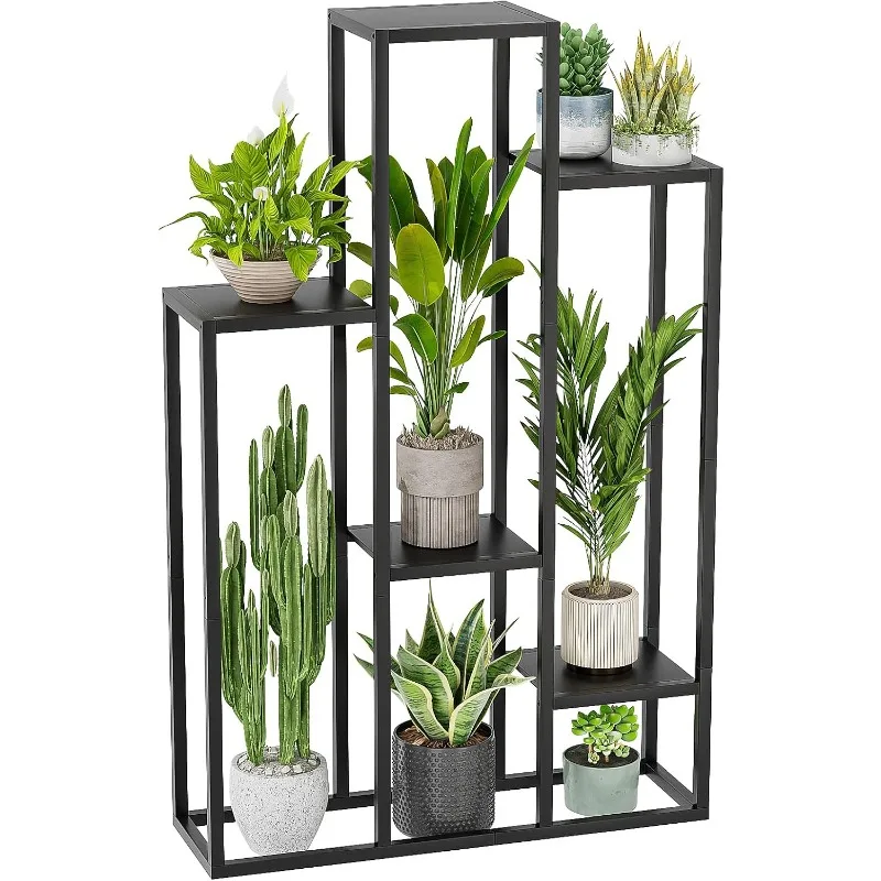 Tall Plant Shelf Metal Plant Stand Black Flower Stand For Multiple Plants Tiered Coner Table For Window Garden