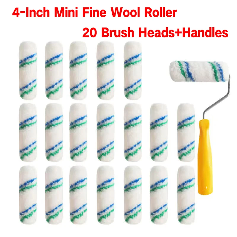 4Inch Paint Roller Brush 20PCS And 1handle Mini Roller Paint Brush Paint Tools Polyester Nap 10mm Corner Painting Tool