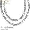 7mm Classic Men Women Curb Necklace Pure Titanium Hypoallergenic Link Chain Silver Color 22", 24" 1