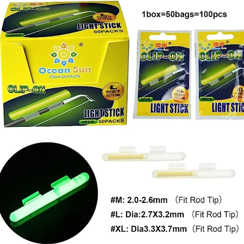 Fishing Glow Sticks for Pole Green Fluorescent Tubes Luminous Wand Light Stick Clip on Fishing Rod Tip Tackle S M L XL