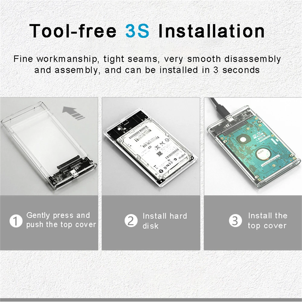 HDD Enclosure External Hard Drive Housing 2.5 inch Transparent SATA III to USB 3.0 Support 5TB For Laptop PC