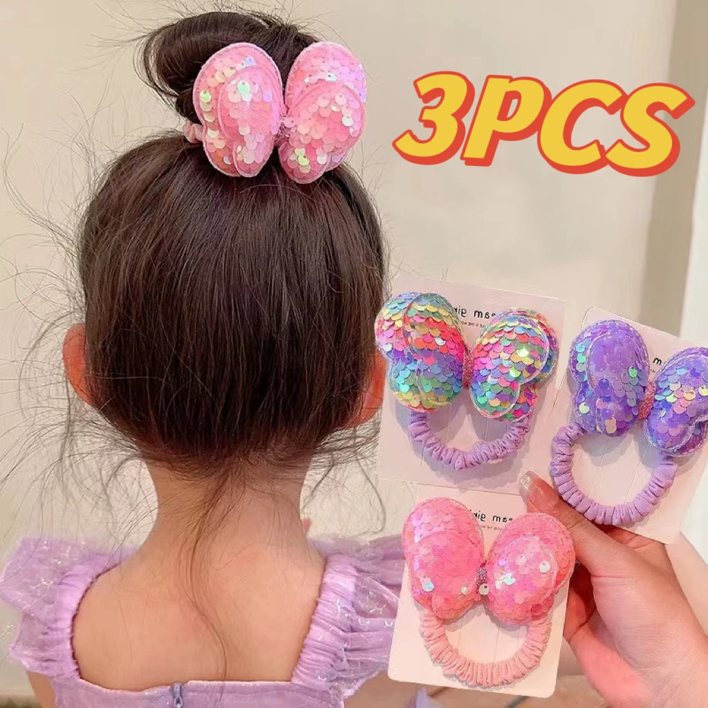 3 Piece Hair Rope Sequin Kids Scrunchies Large Butterfly Tie High Ponytail Braid Girl Elastic Hair Bands Head Covers Hair Accessories