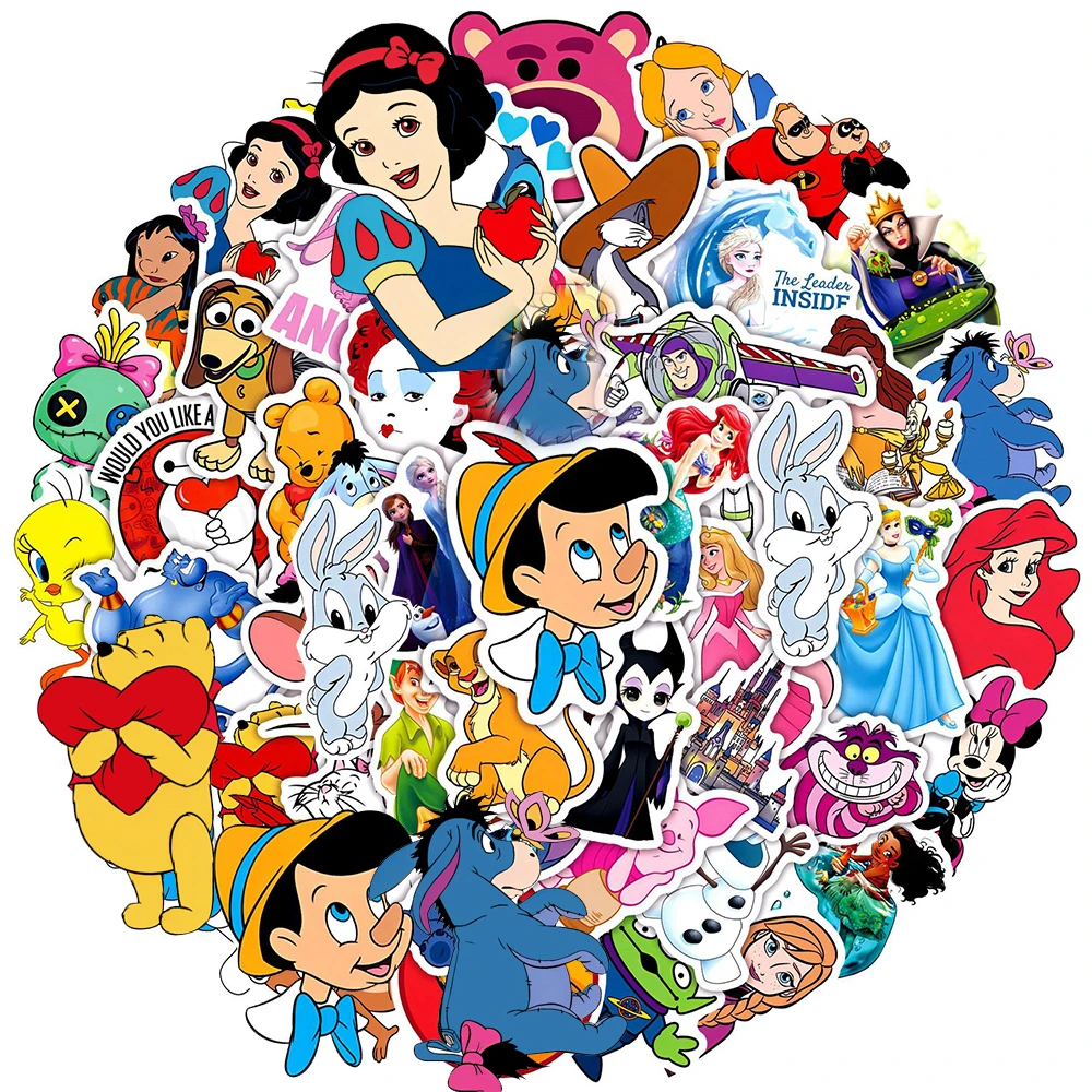 

10/30/50pcs Mixed Disney Anime Stickers Cute Snow White Winnie The Pooh Cartoon Sticker Phone Laptop Notebook Car Decals for Kid