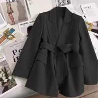 Spring Autumn New Korean Style Women's Suit Jacket Black Belted Slimming Fashionable Small Western Style Top Full Sleeve