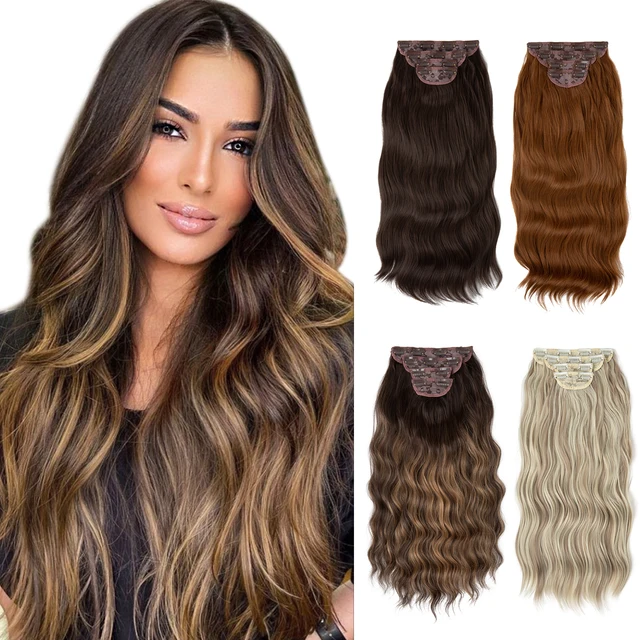 SARLA 4 pièces/ensemble synthétique longue ondulée pince dans les Extensions de cheveux 22 "postiche épaisse pour les femmes brun blond noir naturel faux cheveux 1