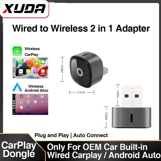 XUDA 2in1 Wireless CarPlay Adapter Android Auto AI Smart Box Car Intelligent Systems For VW Toyota Nissan Honda Ford Benz 1
